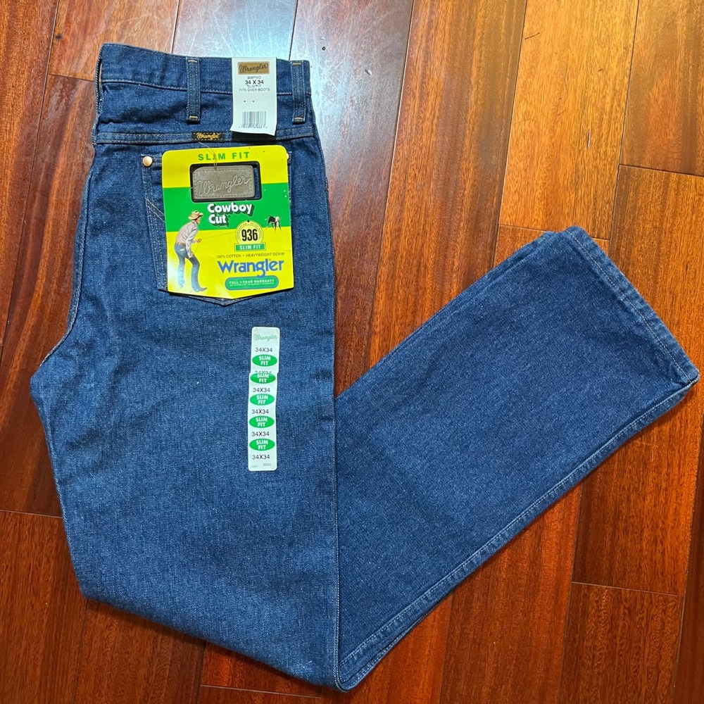 Wrangler Cowboy Cut Mens 34x34 Slim Fit Blue Denim Western Work Jeans 936PWD